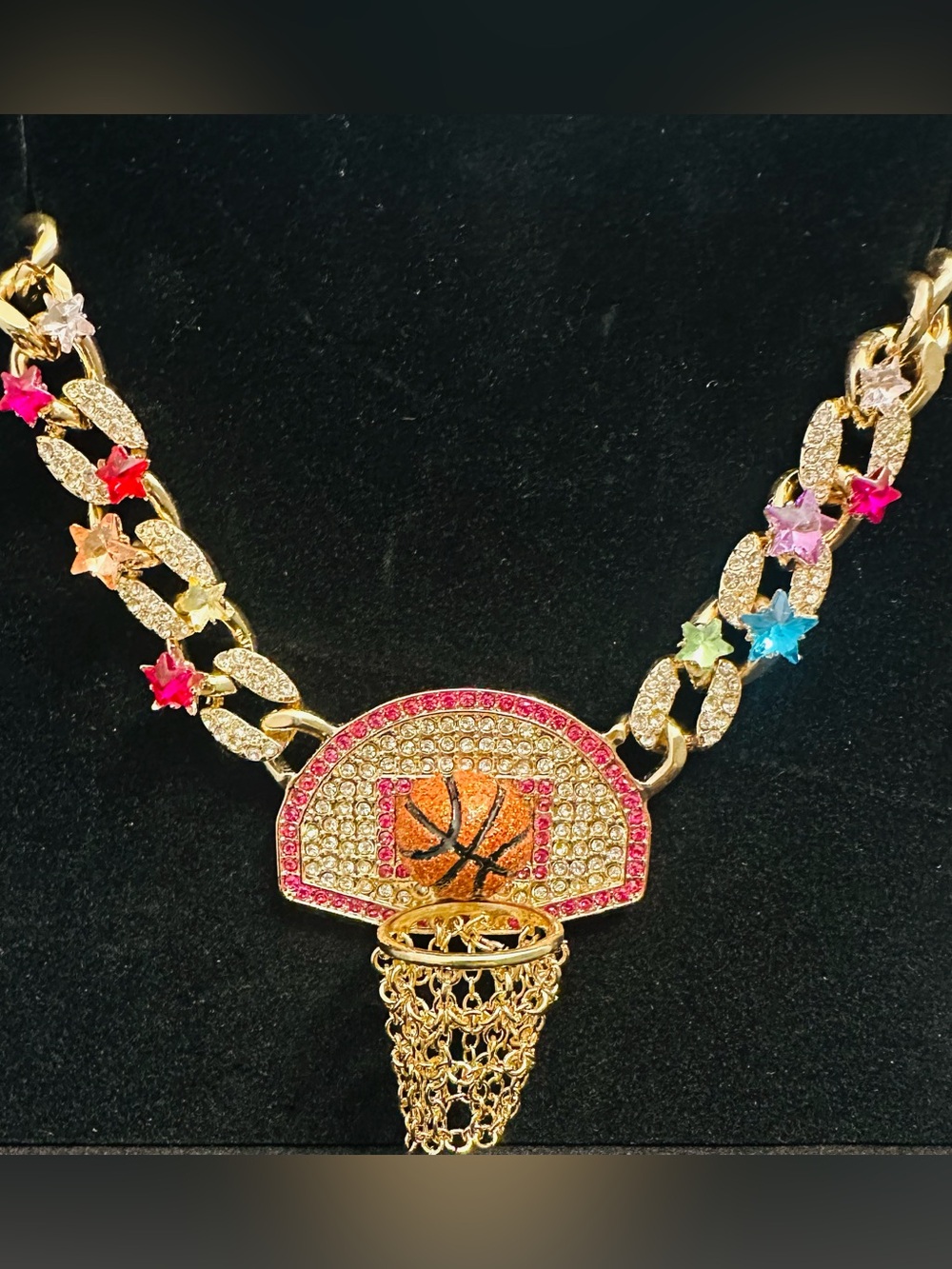 Betsey Johnson NWT Crystal Basketball Hoop Statement Necklace Slams